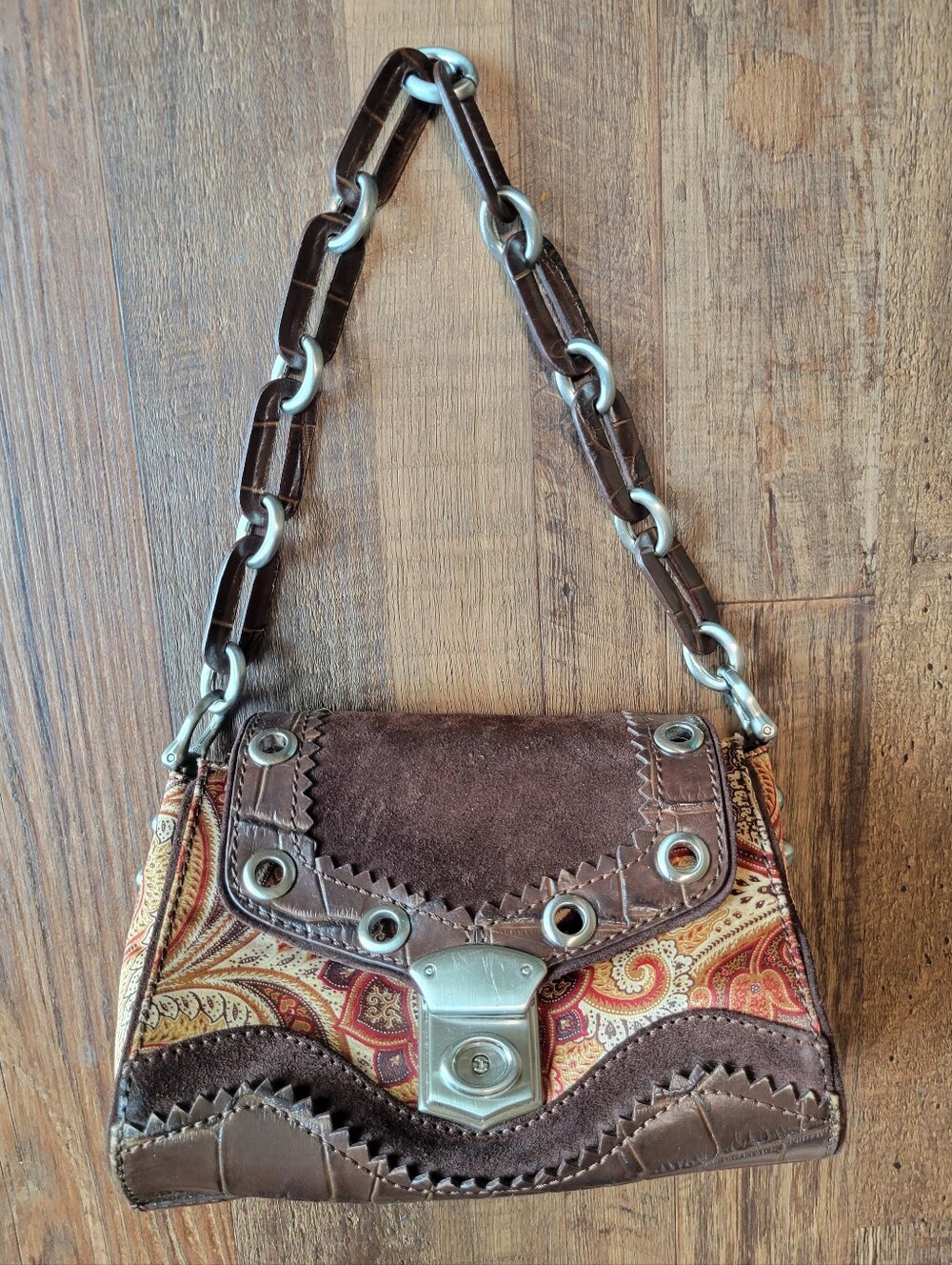 Y2K Maxximum Brown Red Paisley Print Shoulder Bag Purse